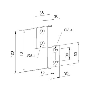 Schéma cotes - Charnière profilé aluminium – 40x30 – Al – PP0 - Elcom shop