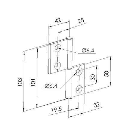 Schéma cotes - Charnière profilé aluminium – 40x30 – Al – PP4 - Elcom shop