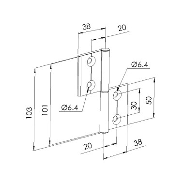 Schéma cotes - Charnière profilé aluminium – 40x40 – Al – PP0 - Elcom shop