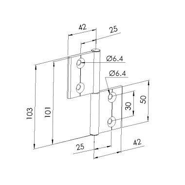 Schéma cotes - Charnière profilé aluminium – 40x40 – Al – PP4 - Elcom shop