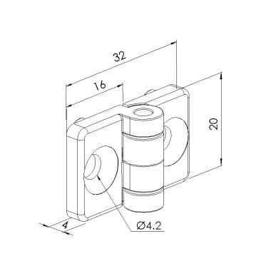 Schéma cotes - Charnière profilé aluminium – 5 – PA - Indégondable - Elcom shop