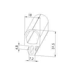 Schéma cotes - Joint butoir profilé aluminium - Rainure 8 mm – section 20x18 mm (coupe max 2m) - Elcom shop
