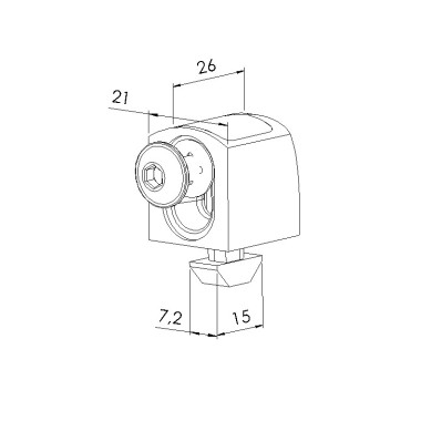 Schéma cotes - Panoblock PA de sécurité à cale  profilé - Rainure 8 mm + Vis + Rondelle - Elcom shop