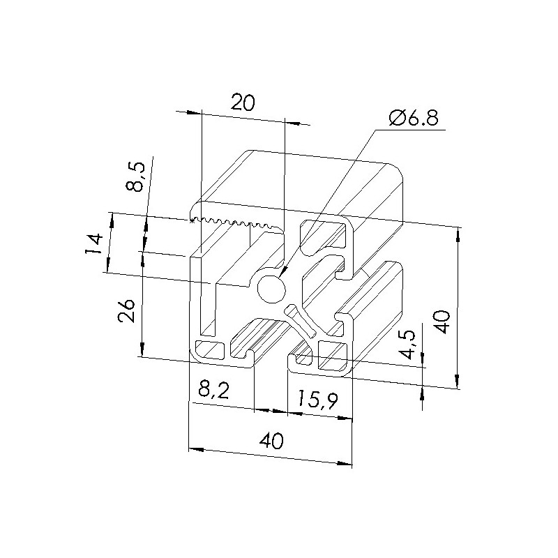 Profilé aluminium d'encadrement - 8 mm – 40x40 mm - elcom shop