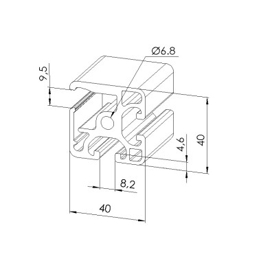 Schéma cotes - Profilé d’encadrement (Coupe max 6 m) - 8 mm – 40x40 mm - Economique - Elcom shop