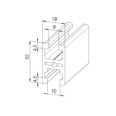 Schéma cotes - Profilé aluminium d’encadrement (Coupe max 6 m) - Rainure 8 mm – Section 32x18 mm - Elcom shop