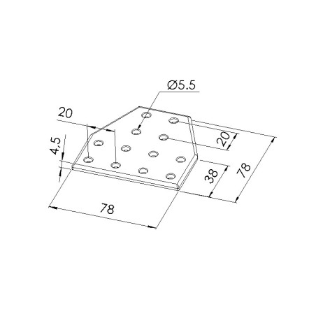 Schéma cotes - Plaque d’assemblage profilé aluminium – Section 80x80 mm – TV2 - Elcom shop