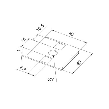 Schéma cotes - Joint de rayon profilé aluminium - 8 mm - 40x40 mm - Elcom shop