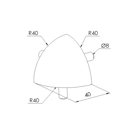 Schéma cotes - Kit raccord d’angle sphère profilé aluminium – 8 mm – R40-90° – Noir - Elcom shop