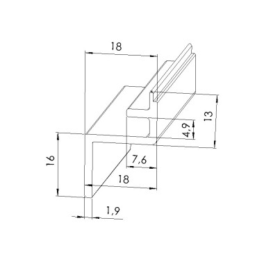 Schéma cotes - Profilé aluminium maintien panneau vitre (Barre de 3 m) – Al - Elcom shop