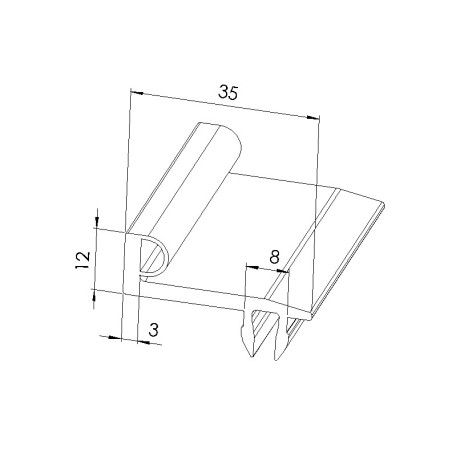 Schéma cotes - Profilé joint butée de porte (Barre de 3 m) – 8 – 40 – Gris - Elcom shop