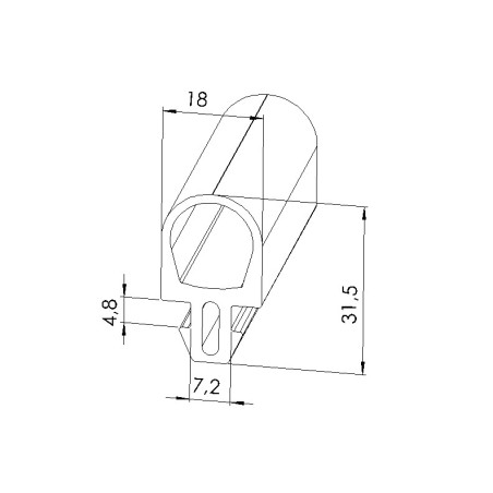 Schéma cotes - Joint butoir profilé aluminium (Barre de 2 m) - Rainure 8 mm – section 20x18 mm - Elcom shop