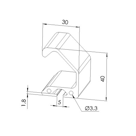 Schéma cotes - Profilé poignée aluminium (Barre de 3 m) – Rainure 5 mm - Elcom shop
