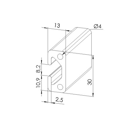 Schéma cotes - Profilé aluminium (Barre de 3 m) – Rainure 8 mm – Section 30x13 mm - Elcom shop