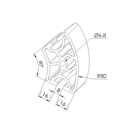 Schéma cotes - Profilé aluminium (Barre de 6 m) – Rainure 8 mm – Section R40/80-60° - Elcom shop