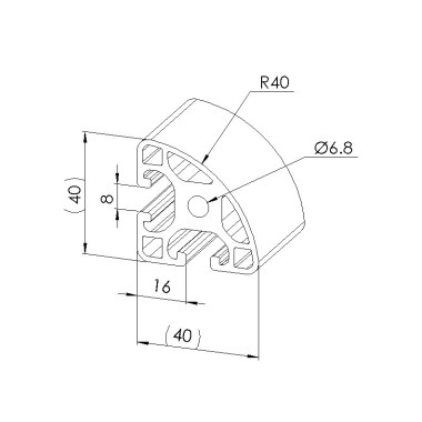 Schéma cotes - Profilé aluminium (Barre de 6 m) – Rainure 8 mm – R40-90° - Léger - Elcom shop