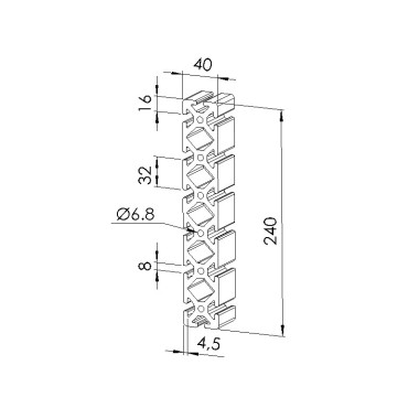 Schéma cotes - Profilé aluminium (Barre de 6 m) – Rainure 8 mm – 240x40 mm – Lourd - Elcom shop
