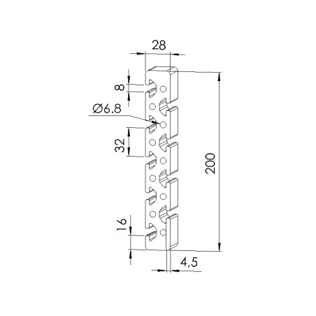 Schéma cotes - Profilé aluminium (Barre de 6 m) – Rainure 8 mm – 200x28 mm – Léger - Elcom shop