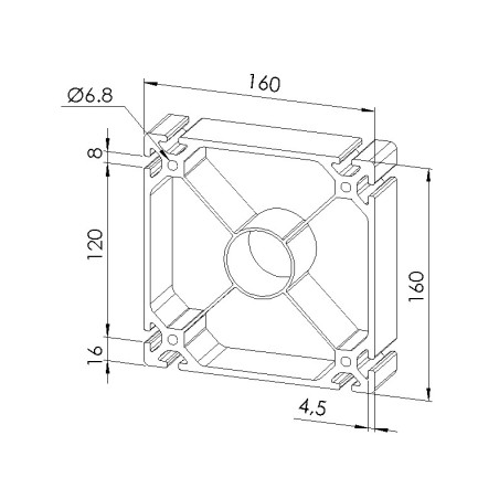 Schéma cotes - Profilé aluminium (Barre de 6 m) – Rainure 8 mm – 160x160 mm  - 8EN - Elcom shop