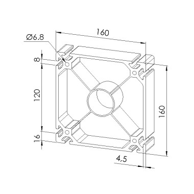 Schéma cotes - Profilé aluminium (Barre de 6 m) – Rainure 8 mm – 160x160 mm  - 8EN - Elcom shop