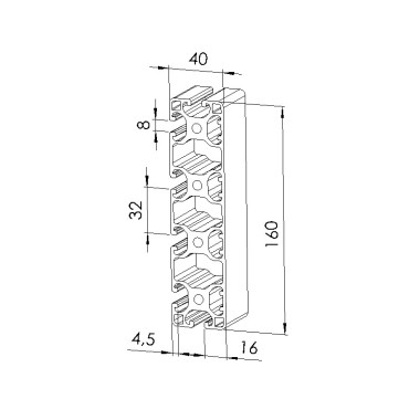 Schéma cotes - Profilé aluminium (Barre de 6 m) – Rainure 8 mm – Section 160x40 - 4N - Léger - Elcom shop