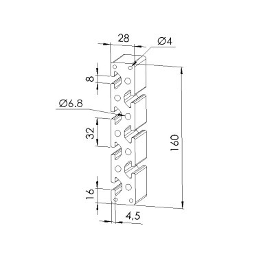 Schéma cotes - Profilé aluminium (Barre de 6 m) – Rainure 8 mm – 160x28 mm - Lourd - Elcom shop