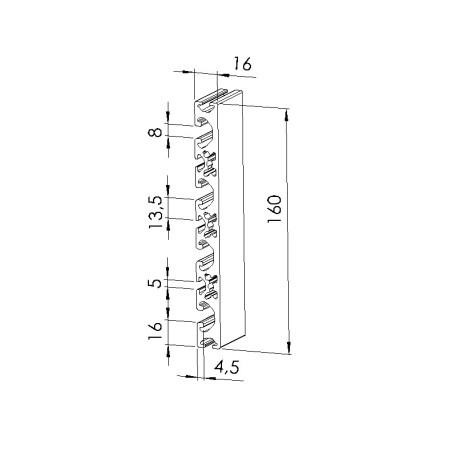 Schéma cotes - Profilé aluminium (Barre de 3 m) – Rainure 8 mm – 160x16 mm - Lourd - Elcom shop