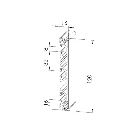 Schéma cotes - Profilé aluminium (Barre de 6 m) – Rainure 8 mm – 120x16 mm – Economique - Elcom shop