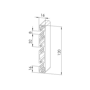 Schéma cotes - Profilé aluminium (Barre de 6 m) – Rainure 8 mm – 120x16 mm – Economique - Elcom shop