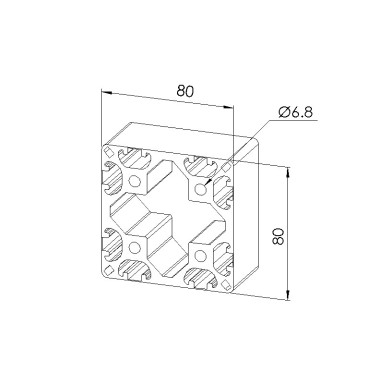 Schéma cotes - Profilé aluminium (Barre de 6 m) – Rainure 8 mm – 80x80 mm – 8N - Léger - Elcom shop