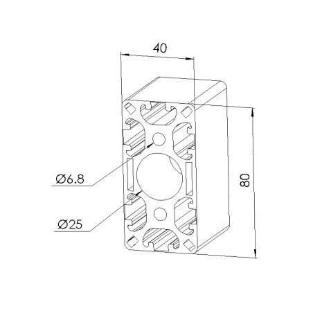 Schéma cotes - Profilé aluminium (Barre de 6 m) – Rainure 8 mm – 80x40 mm – 6N - Léger - Elcom shop