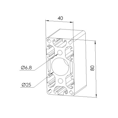 Schéma cotes - Profilé aluminium (Barre de 6 m) – Rainure 8 mm – 80x40 mm – 6N - Léger - Elcom shop