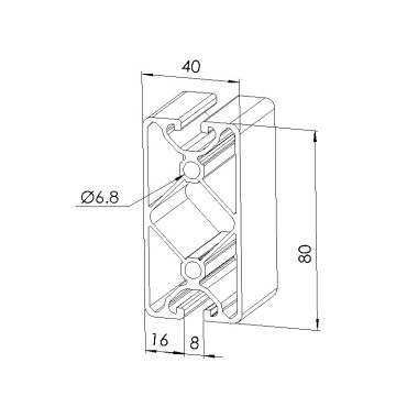 Schéma cotes - Profilé aluminium (Barre de 6 m) – 8 mm – 80x40 mm – 4N180 - Economique - Elcom shop