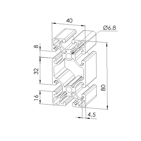 Schéma cotes - Profilé aluminium (Barre de 6 m) – Rainure 8 mm – Section 40x40 mm - éco - Elcom shop