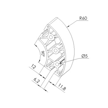 Schéma cotes - Profilé aluminium (Barre de 6 m) – Rainure 6 mm – Section R30-60-90° - Elcom shop