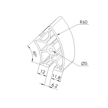 Schéma cotes - Profilé aluminium (Barre de 6 m) – Rainure 6 mm – Section R30-60-60° - Elcom shop
