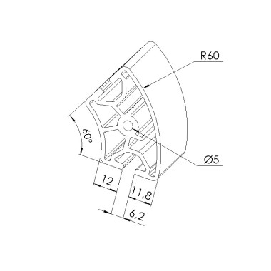 Schéma cotes - Profilé aluminium (Barre de 6 m) – Rainure 6 mm – Section R30-60-60° - Elcom shop