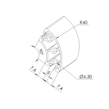 Schéma cotes - Profilé aluminium (Barre de 3 m) – Rainure 5 mm – Section R20-40-90° - Elcom shop