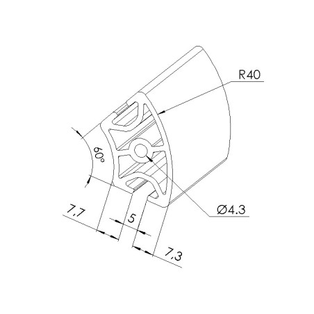 Schéma cotes - Profilé aluminium (Barre de 3 m) – Rainure 5 mm – Section R20-40-60° - Elcom shop