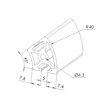 Schéma cotes - Profilé aluminium (Barre de 3 m) – Rainure 5 mm – Section R20-40-45° - Elcom shop