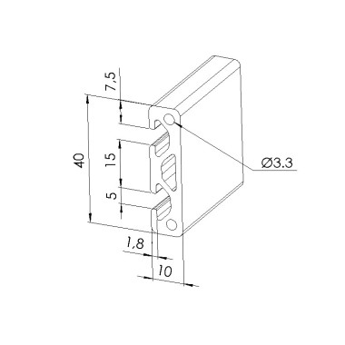 Schéma cotes - Profilé aluminium (Barre de 3 m) – Rainure 5 mm – Section 40x10 mm - Elcom shop