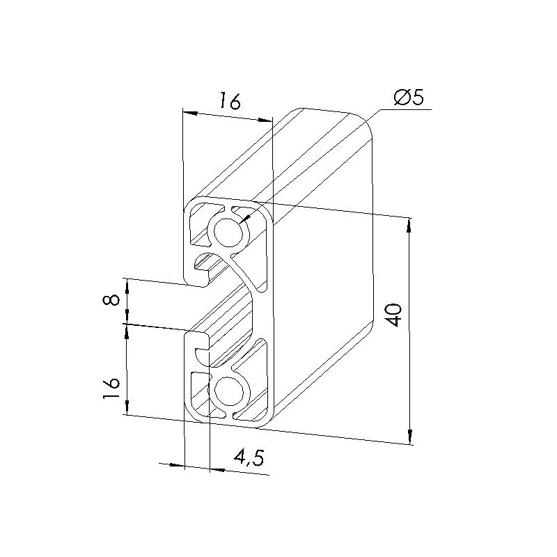 Profilé aluminium 40x16 mm – 8 mm – Economique - elcom shop