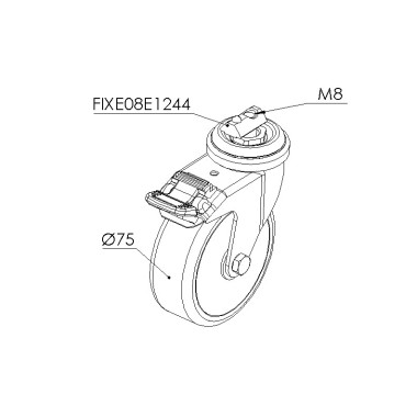 Schéma cotes - Roulette pivotante profilé aluminium – D75 à blocage – section 40x40 mm - Elcom shop