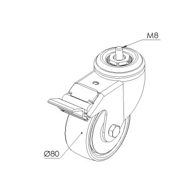 Schéma cotes - Roulette pivotante à blocage en bout profilé aluminium – D80 – 40x40 mm - Elcom shop