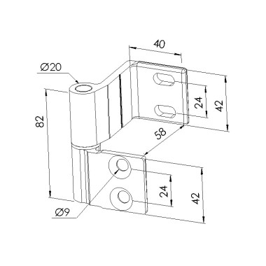 Schéma cotes - Charnière profilé aluminium – 8 40 – Al - Inviolable - Elcom shop