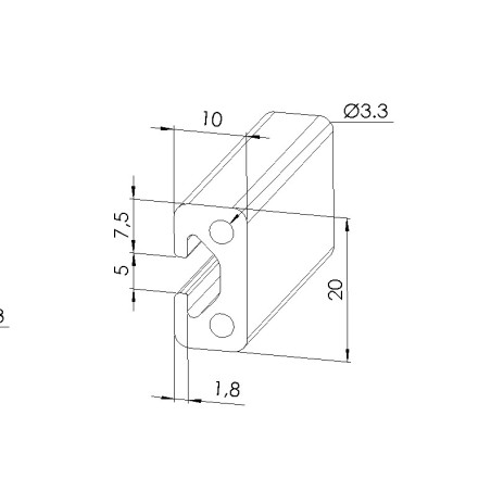 Schéma cotes - Profilé aluminium (Barre de 3 m) – Rainure 5 mm – Section 20x10mm - Elcom shop
