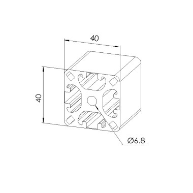 Schéma cotes - Profilé aluminium (Barre de 6 m) – Rainure 8 mm – 40x40 mm – 4N - Léger - Elcom shop