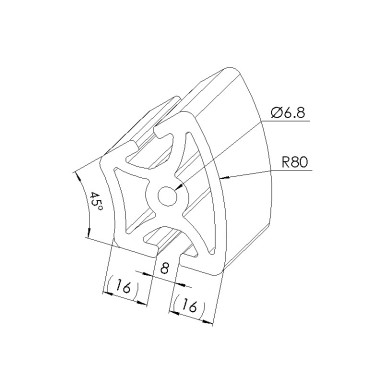 Schéma cotes - Profilé aluminium (Barre de 6 m) - Rainure 8 mm – Section R40/80-45° - Elcom shop