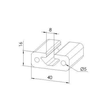 Schéma cotes - Profilé aluminium (Barre de 3 m) – Rainure 8 mm – Section 40x16 mm - Noir - Elcom shop