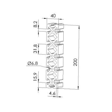 Schéma cotes - Profilé aluminium (Barre de 6 m) – Rainure 8 mm – 200x40 mm – Lourd - Elcom shop